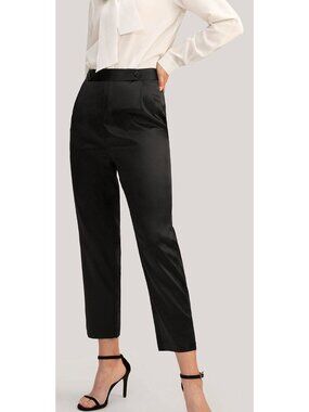 Lily Silk Comfort Fit Silk Cigarette Silk Tailored Pants Black-sz 4